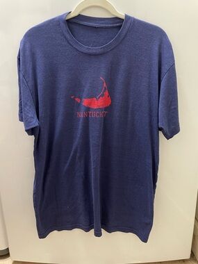 Nantucket Island Map Tri-blend T Shirt Navy Blue Sunken Ship Soft Tee